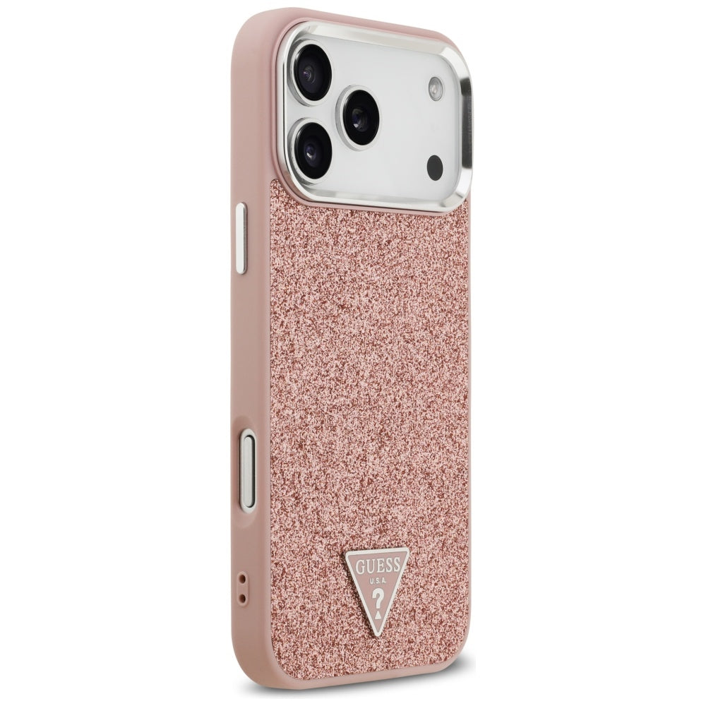 MagSafe hoesje voor Apple iPhone 17 Pro Max, Guess, Glitter Triangle Logo, Roze