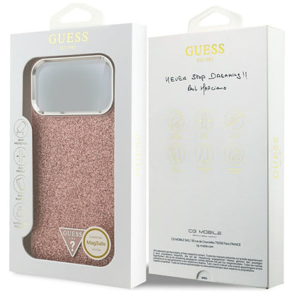 MagSafe hoesje voor Apple iPhone 17 Pro Max, Guess, Glitter Triangle Logo, Roze