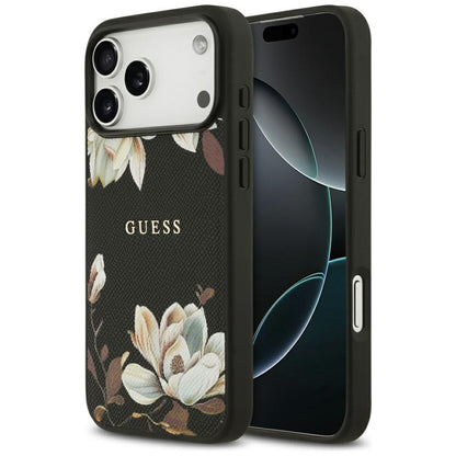 MagSafe hoes voor Apple iPhone 17 Pro Max, Guess, Grained Flowers, Zwart