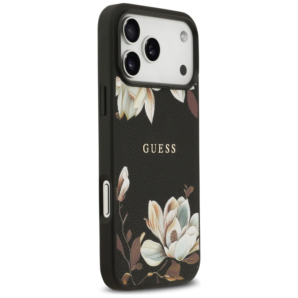 MagSafe hoes voor Apple iPhone 17 Pro Max, Guess, Grained Flowers, Zwart