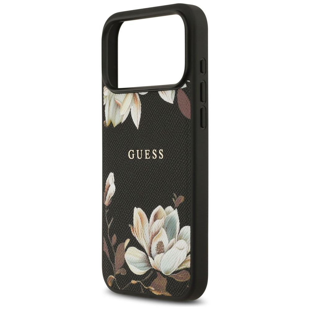 MagSafe hoes voor Apple iPhone 17 Pro Max, Guess, Grained Flowers, Zwart