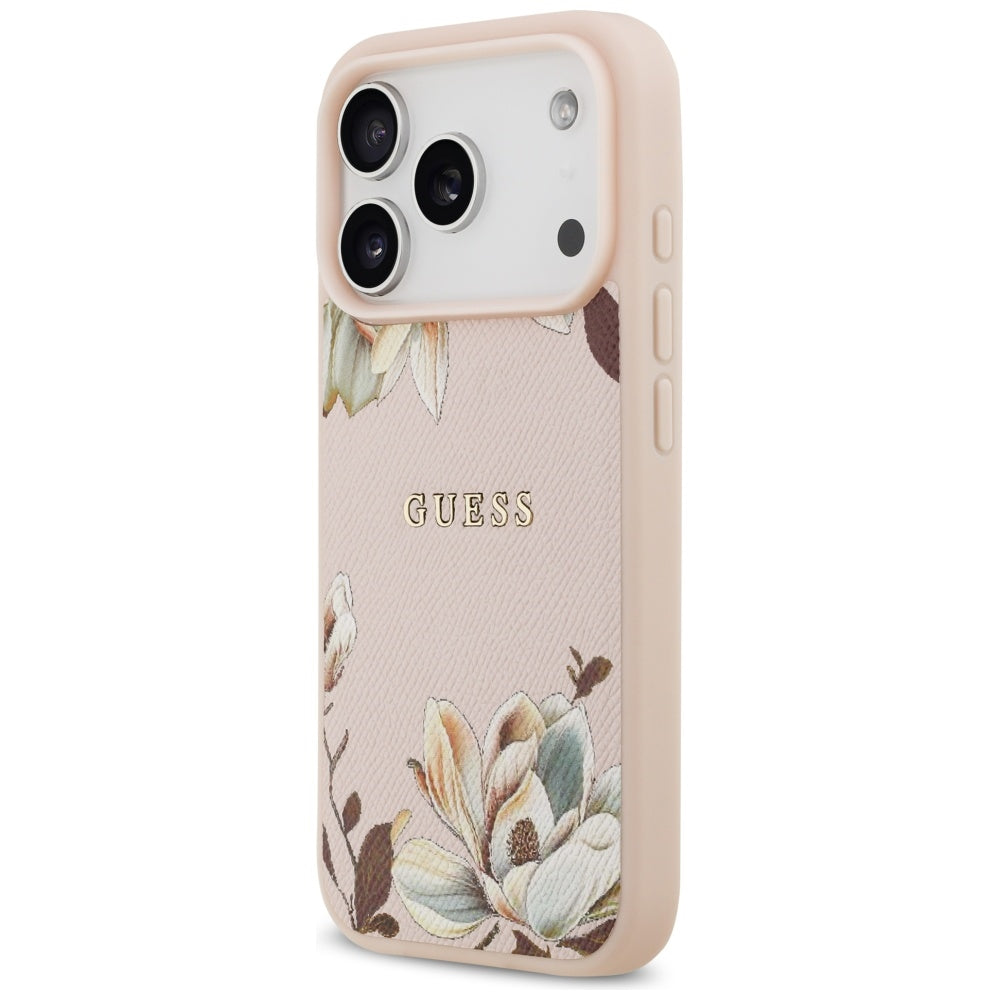MagSafe hoes voor Apple iPhone 17 Pro Max, Guess, Grained Flowers, Roze