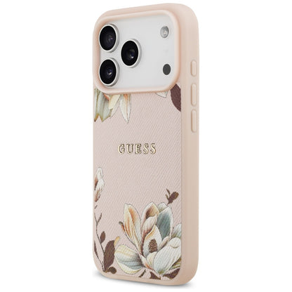 MagSafe hoes voor Apple iPhone 17 Pro Max, Guess, Grained Flowers, Roze