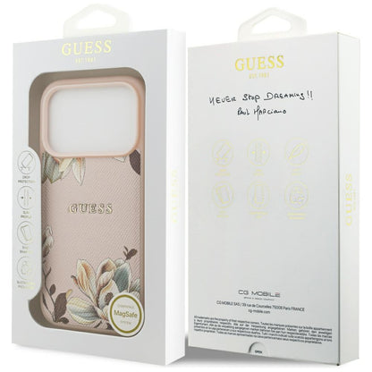MagSafe hoes voor Apple iPhone 17 Pro Max, Guess, Grained Flowers, Roze