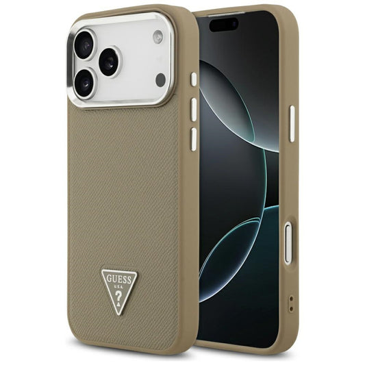 MagSafe hoesje voor Apple iPhone 17 Pro Max, Guess, Grained Triangle Logo, Bruin