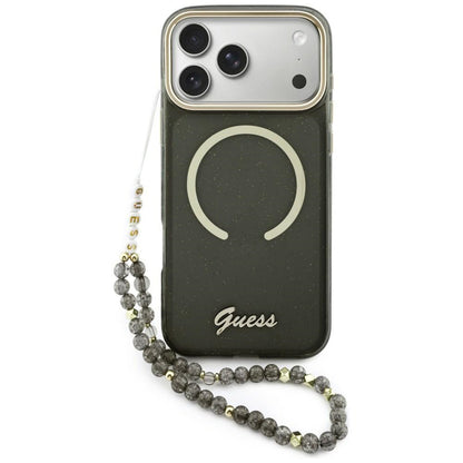 MagSafe hoes voor Apple iPhone 17 Pro Max, Guess, IML Glitter Script Strap, Zwart