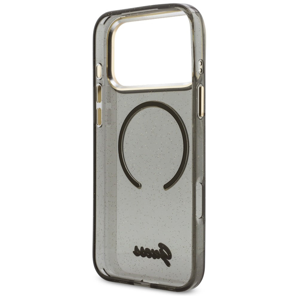 MagSafe hoes voor Apple iPhone 17 Pro Max, Guess, IML Glitter Script Strap, Zwart