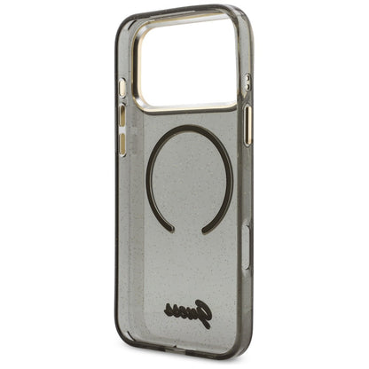 MagSafe hoes voor Apple iPhone 17 Pro Max, Guess, IML Glitter Script Strap, Zwart