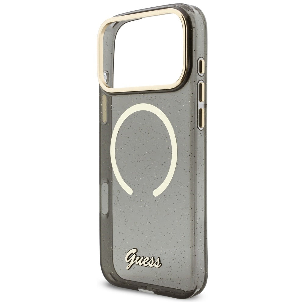 MagSafe hoes voor Apple iPhone 17 Pro Max, Guess, IML Glitter Script Strap, Zwart