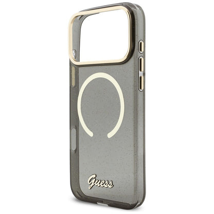 MagSafe hoes voor Apple iPhone 17 Pro Max, Guess, IML Glitter Script Strap, Zwart