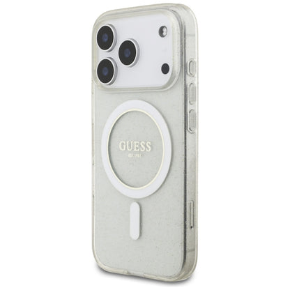 MagSafe hoesje voor Apple iPhone 17 Pro Max, Guess, IML Glitter met Parelband, Transparant