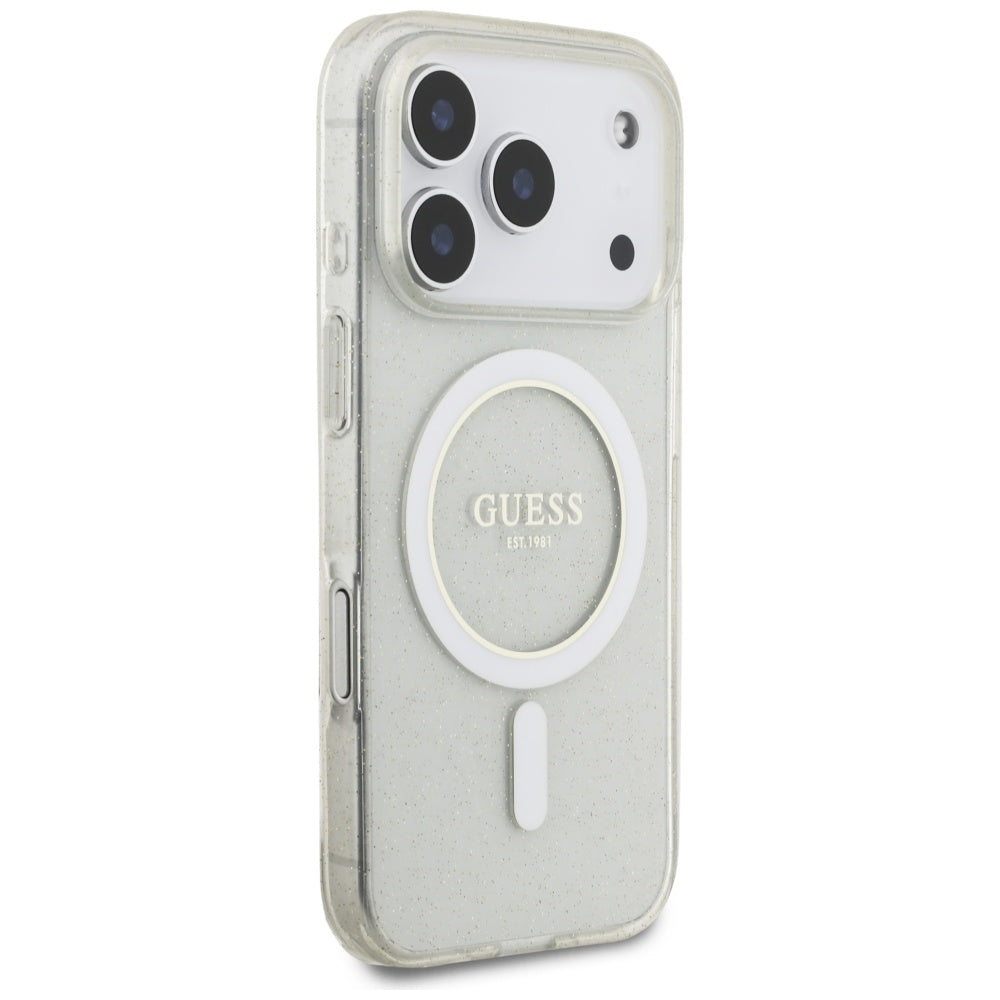 MagSafe hoesje voor Apple iPhone 17 Pro Max, Guess, IML Glitter met Parelband, Transparant