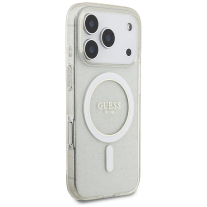 MagSafe hoesje voor Apple iPhone 17 Pro Max, Guess, IML Glitter met Parelband, Transparant