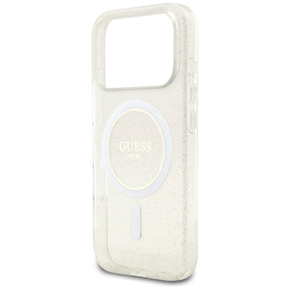 MagSafe hoesje voor Apple iPhone 17 Pro Max, Guess, IML Glitter met Parelband, Transparant