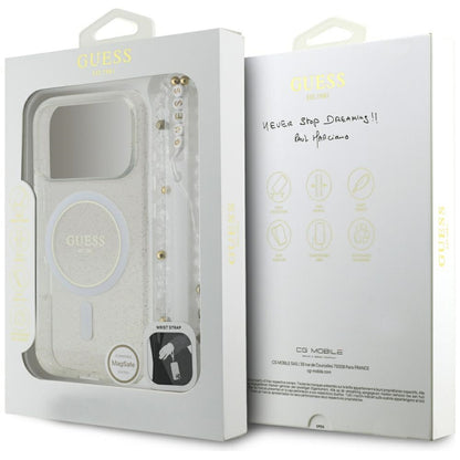 MagSafe hoesje voor Apple iPhone 17 Pro Max, Guess, IML Glitter met Parelband, Transparant