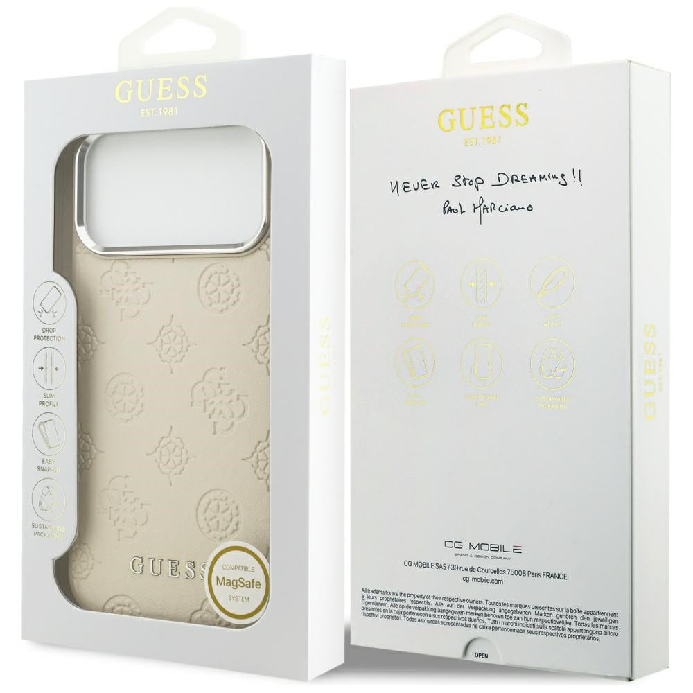 MagSafe hoesje voor Apple iPhone 17 Pro Max, Guess, Peony Hot Stamp Script, Beige