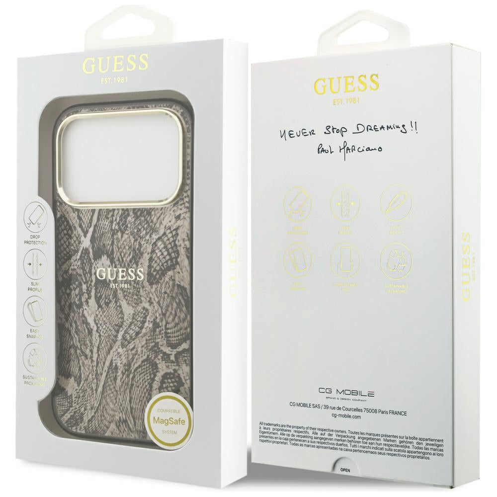 MagSafe hoes voor Apple iPhone 17 Pro Max, Guess, Python Patroon, Bruin