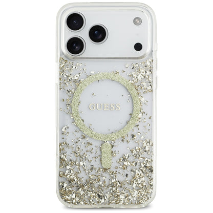 MagSafe hoes voor Apple iPhone 17 Pro Max, Guess, Resin Bottom Glitter, Goud