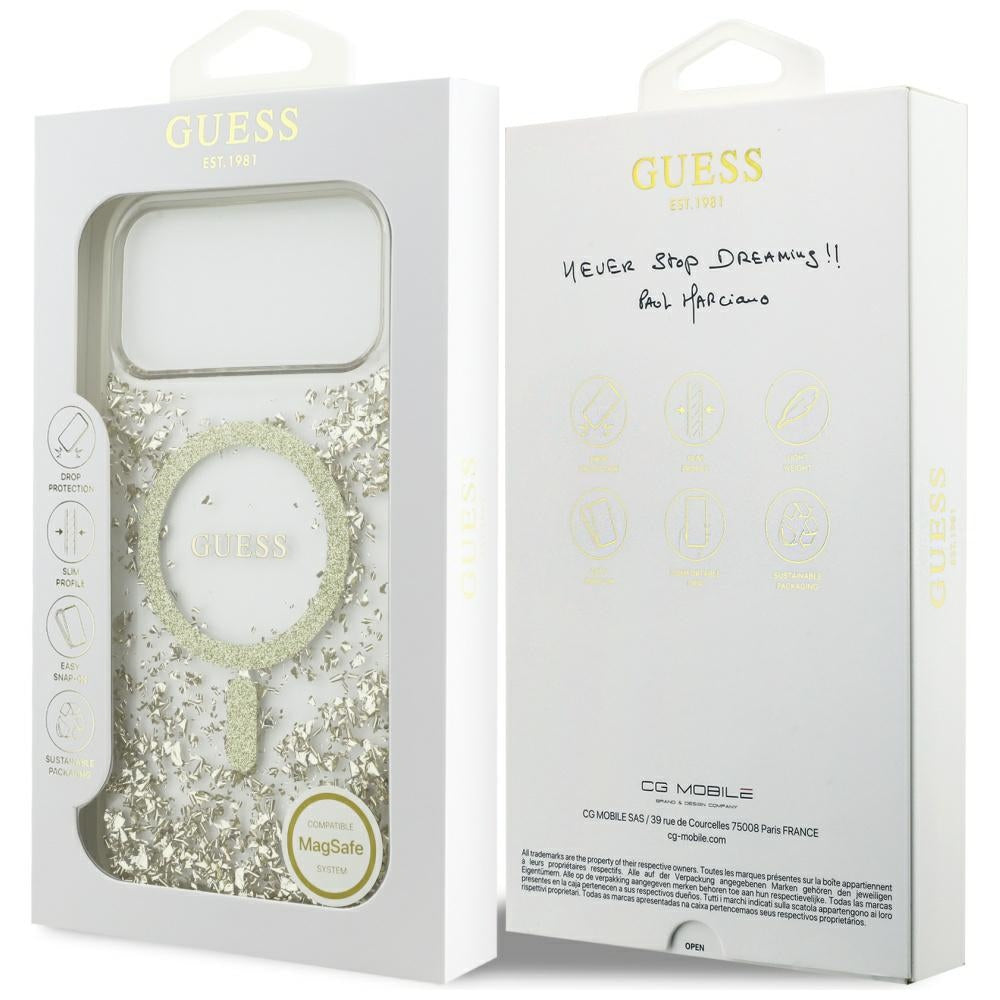 MagSafe hoes voor Apple iPhone 17 Pro Max, Guess, Resin Bottom Glitter, Goud