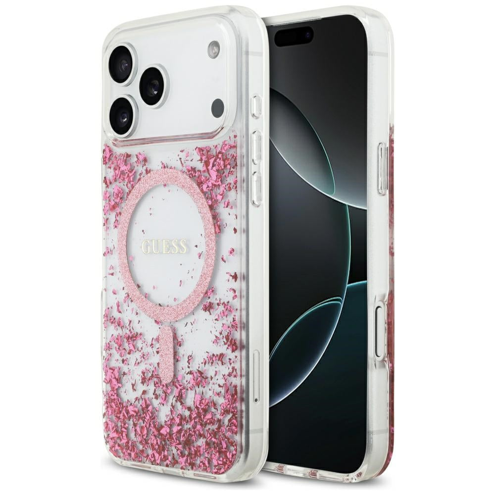 MagSafe hoesje voor Apple iPhone 17 Pro Max, Guess, Resin Bottom Glitter, Roze