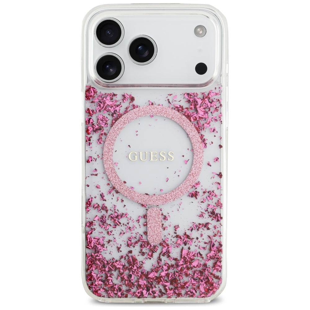 MagSafe hoesje voor Apple iPhone 17 Pro Max, Guess, Resin Bottom Glitter, Roze