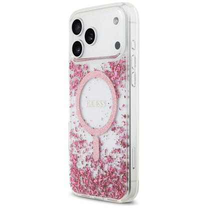 MagSafe hoesje voor Apple iPhone 17 Pro Max, Guess, Resin Bottom Glitter, Roze