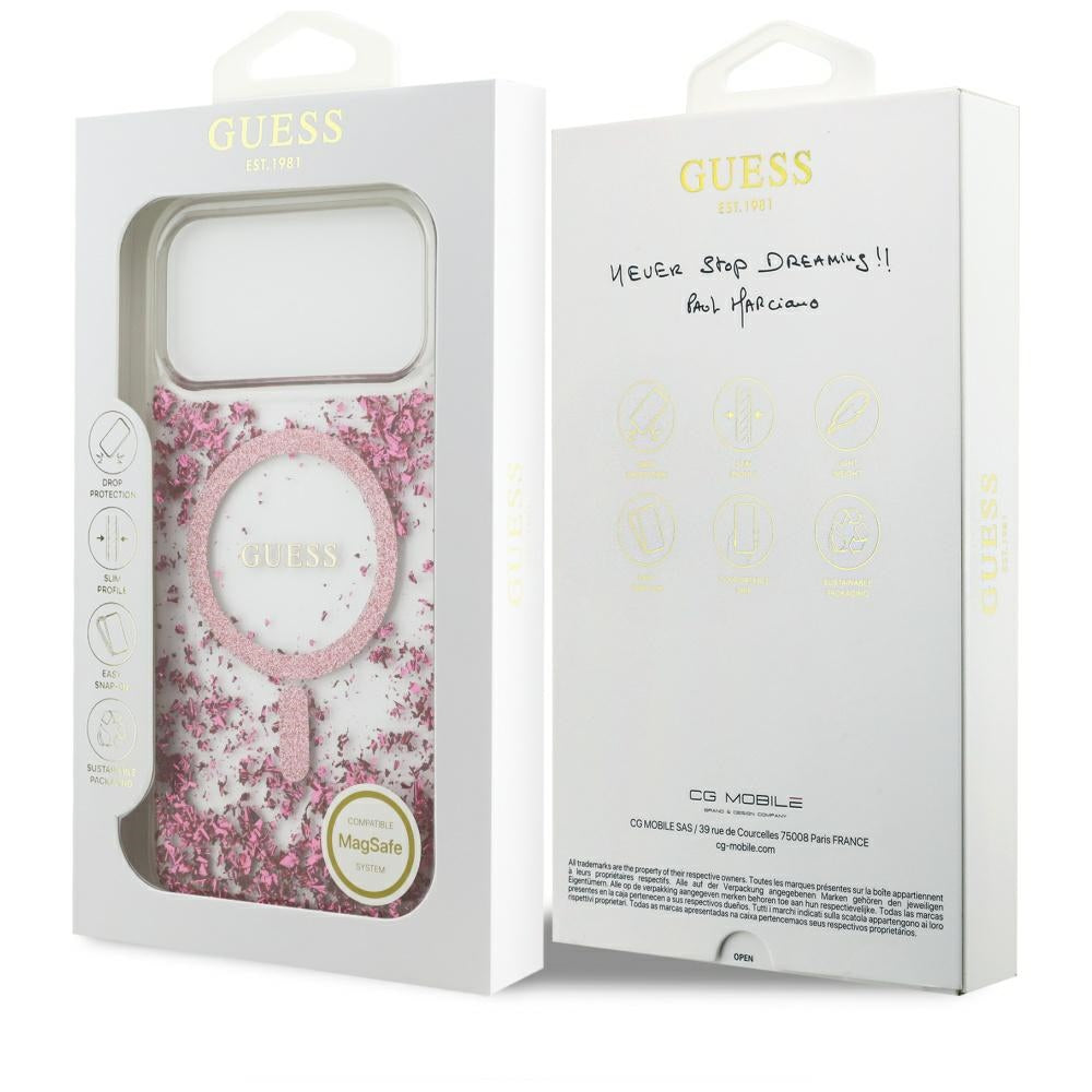 MagSafe hoesje voor Apple iPhone 17 Pro Max, Guess, Resin Bottom Glitter, Roze
