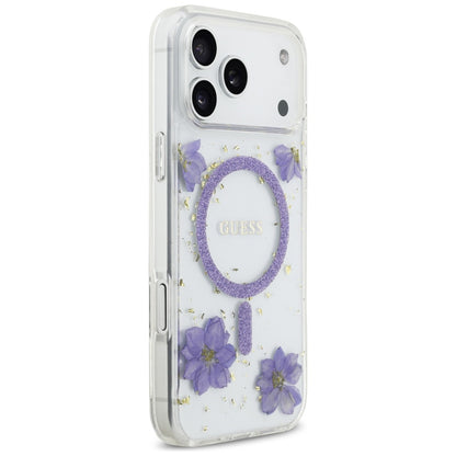 MagSafe hoesje voor Apple iPhone 17 Pro Max, Guess, Resin Flowers and Glitter, Paars