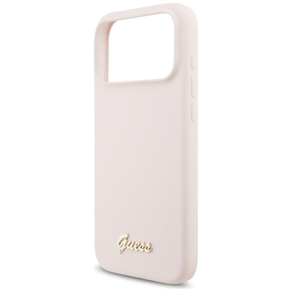 MagSafe hoesje voor Apple iPhone 17 Pro Max, Guess, Script Metal Logo, Lichtroze