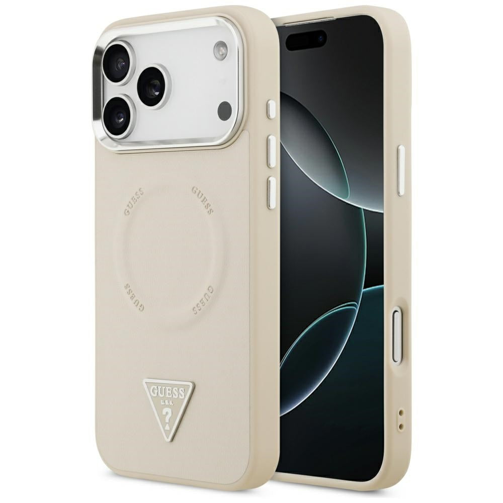 MagSafe hoesje voor Apple iPhone 17 Pro Max, Guess, Triangle Logo, Beige Zilver