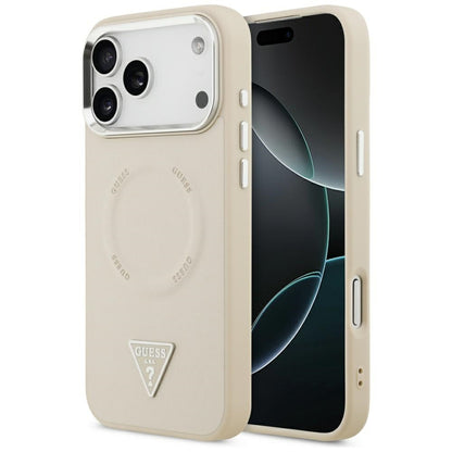 MagSafe hoesje voor Apple iPhone 17 Pro Max, Guess, Triangle Logo, Beige Zilver