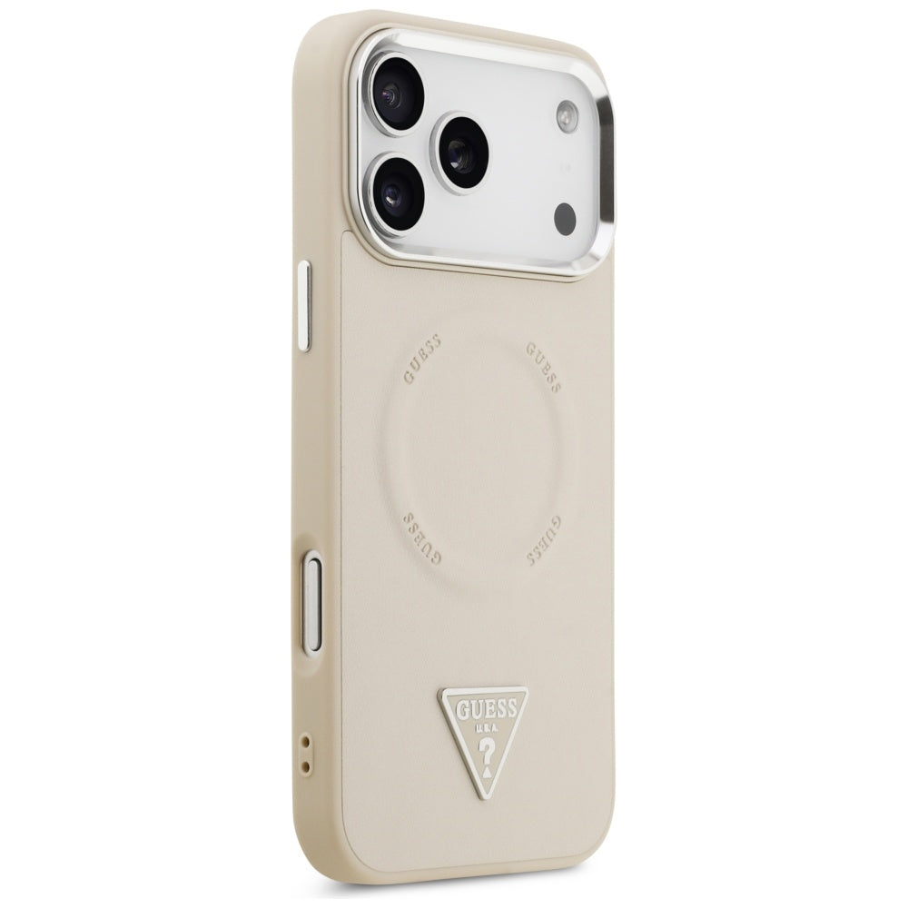 MagSafe hoesje voor Apple iPhone 17 Pro Max, Guess, Triangle Logo, Beige Zilver