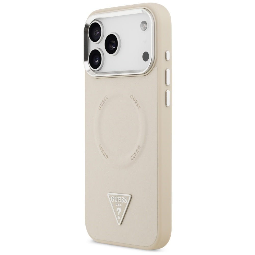 MagSafe hoesje voor Apple iPhone 17 Pro Max, Guess, Triangle Logo, Beige Zilver