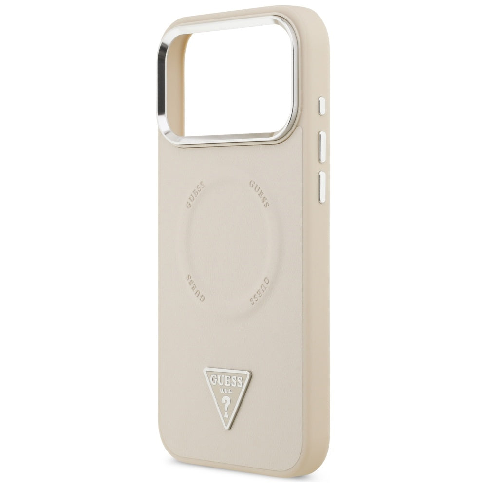 MagSafe hoesje voor Apple iPhone 17 Pro Max, Guess, Triangle Logo, Beige Zilver