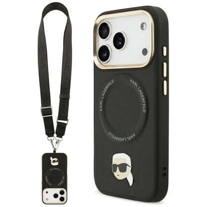 MagSafe hoes voor Apple iPhone 17 Pro Max, Karl Lagerfeld, Big Strap Karl Metal Logo, Zwart