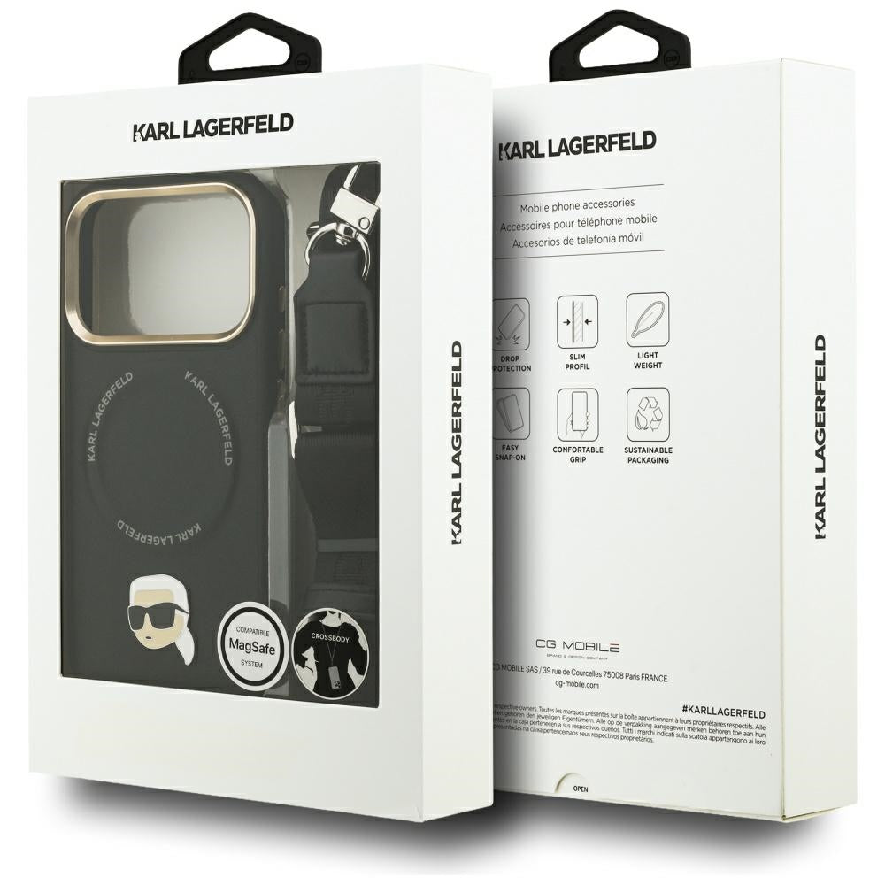 MagSafe hoes voor Apple iPhone 17 Pro Max, Karl Lagerfeld, Big Strap Karl Metal Logo, Zwart