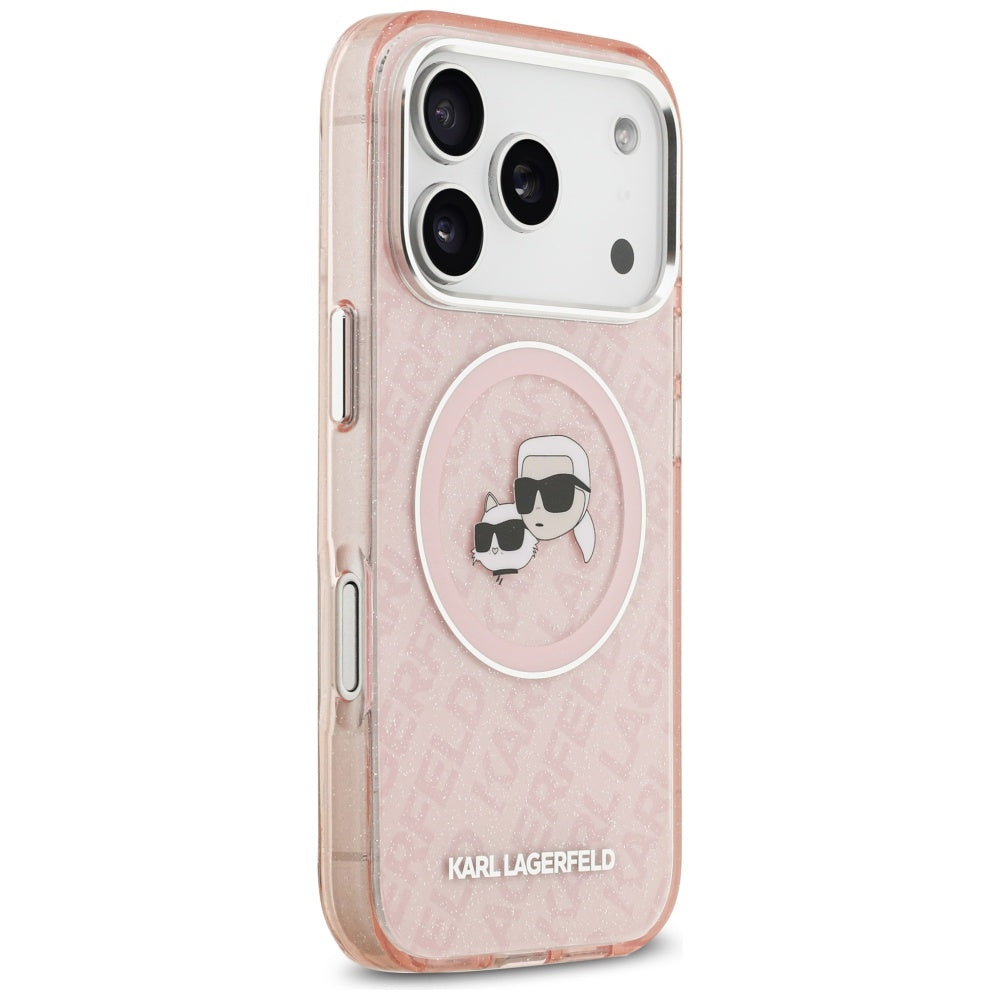 MagSafe hoesje voor Apple iPhone 17 Pro Max, Karl Lagerfeld, Glitter Karl & Choupette Head, Roze