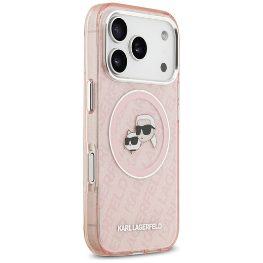 MagSafe hoesje voor Apple iPhone 17 Pro Max, Karl Lagerfeld, Glitter Karl & Choupette Head, Roze