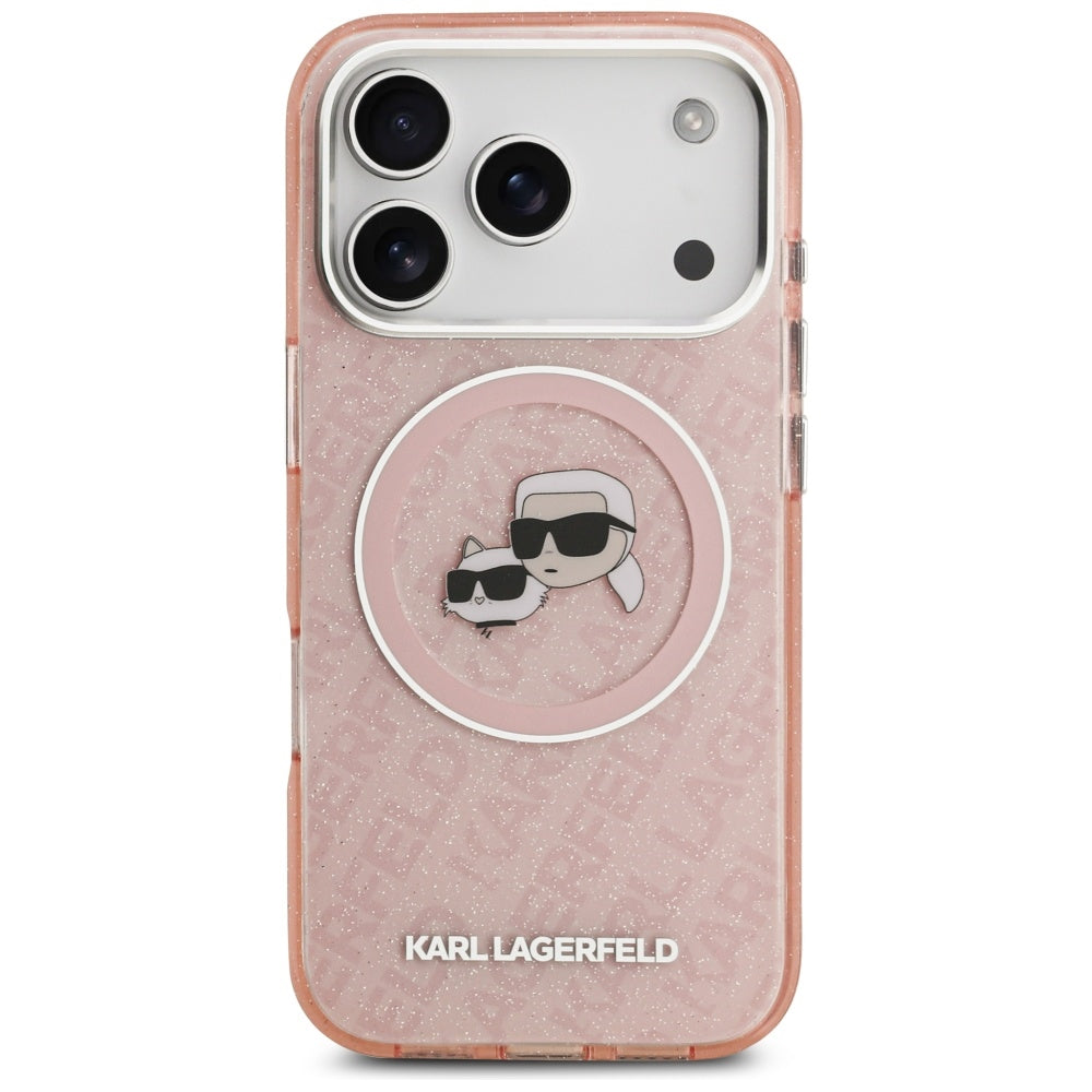 MagSafe hoesje voor Apple iPhone 17 Pro Max, Karl Lagerfeld, Glitter Karl & Choupette Head, Roze