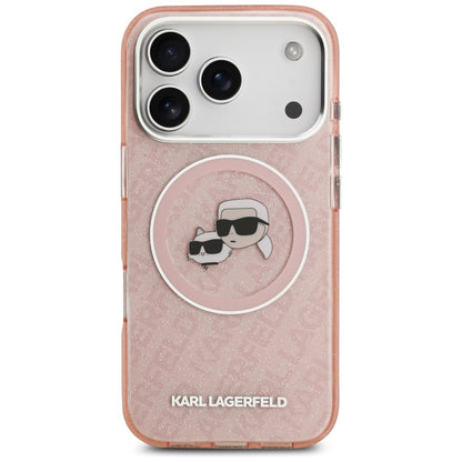 MagSafe hoesje voor Apple iPhone 17 Pro Max, Karl Lagerfeld, Glitter Karl & Choupette Head, Roze
