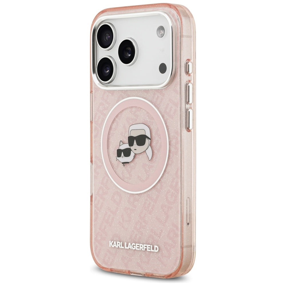 MagSafe hoesje voor Apple iPhone 17 Pro Max, Karl Lagerfeld, Glitter Karl & Choupette Head, Roze