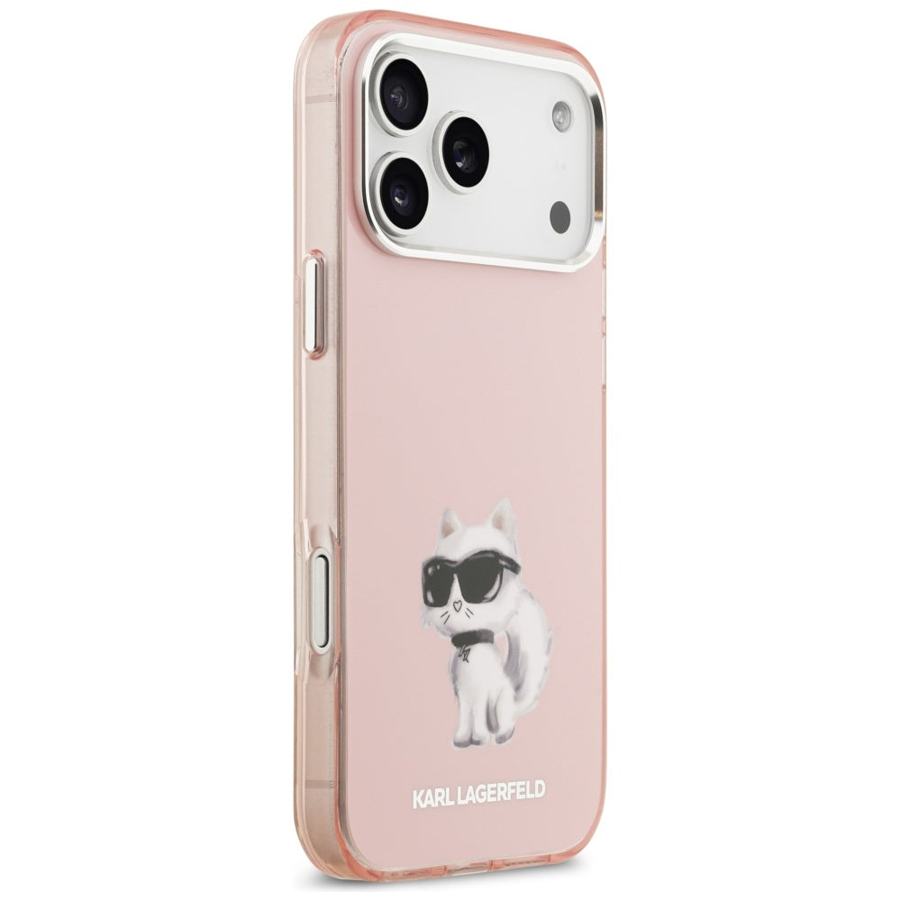 MagSafe hoesje voor Apple iPhone 17 Pro Max, Karl Lagerfeld, IML Aquarelle Logo Choupette, Roze