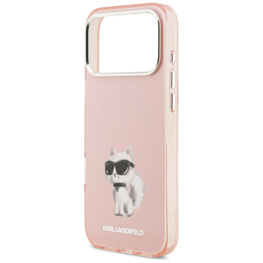 MagSafe hoesje voor Apple iPhone 17 Pro Max, Karl Lagerfeld, IML Aquarelle Logo Choupette, Roze