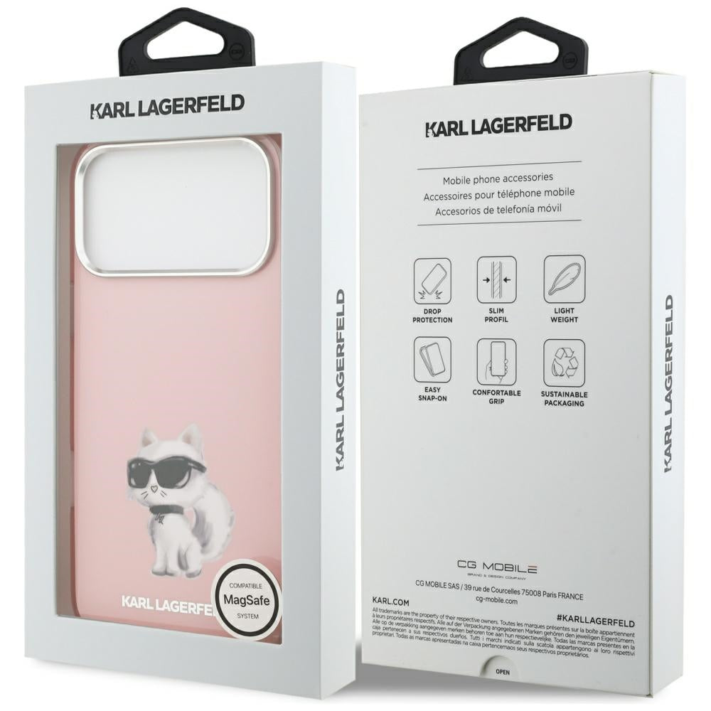 MagSafe hoesje voor Apple iPhone 17 Pro Max, Karl Lagerfeld, IML Aquarelle Logo Choupette, Roze