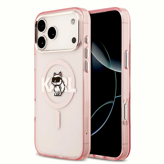 MagSafe Case for Apple iPhone 17 Pro Max, Karl Lagerfeld, IML Sketch Logo Choupette, Pink