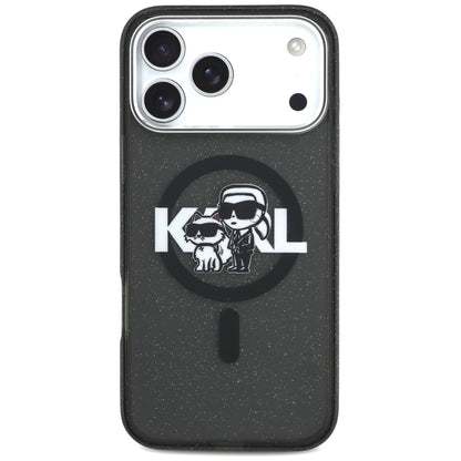 MagSafe hoes voor Apple iPhone 17 Pro Max, Karl Lagerfeld, IML Sketch Logo Glitter Karl & Choupette, Zwart