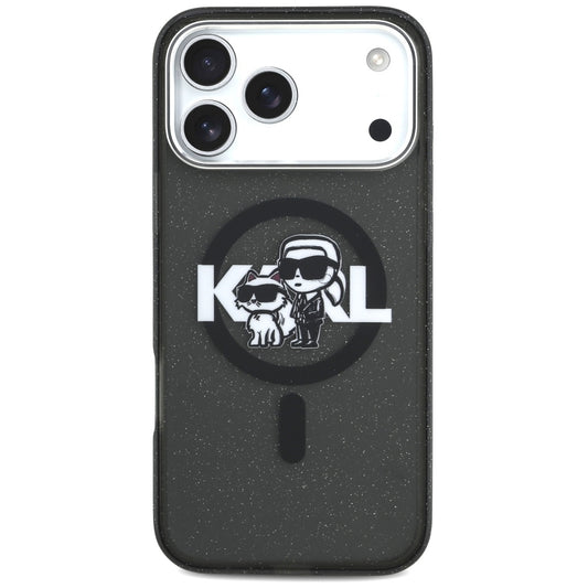 MagSafe hoes voor Apple iPhone 17 Pro Max, Karl Lagerfeld, IML Sketch Logo Glitter Karl & Choupette, Zwart