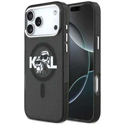 MagSafe hoes voor Apple iPhone 17 Pro Max, Karl Lagerfeld, IML Sketch Logo Glitter Karl & Choupette, Zwart