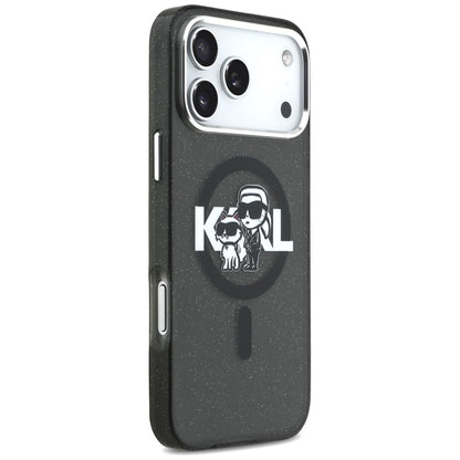 MagSafe hoes voor Apple iPhone 17 Pro Max, Karl Lagerfeld, IML Sketch Logo Glitter Karl & Choupette, Zwart
