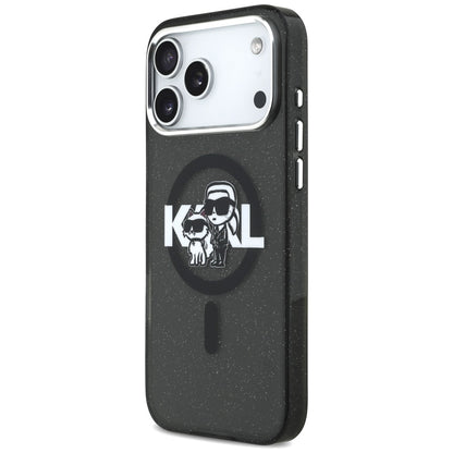MagSafe hoes voor Apple iPhone 17 Pro Max, Karl Lagerfeld, IML Sketch Logo Glitter Karl & Choupette, Zwart
